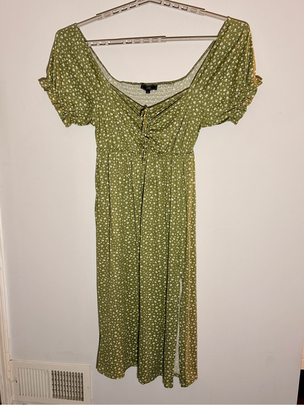 Vibe Olive Green Floral Maxi Dress with Puff Sleeves